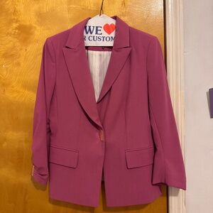 DKNY Women's Pink Ruched-Sleeve Logo Clasp Blazer Jacket Size 4